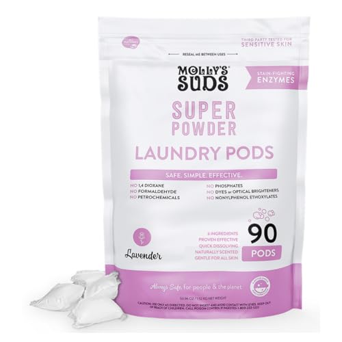 Image of Molly's Suds Super Powder Laundry Detergent Pods | Natural Extra Strength Detergent for Sensitive Skin | Ultra Concentrated and Stain Fighting (Lavender - 90 Count)