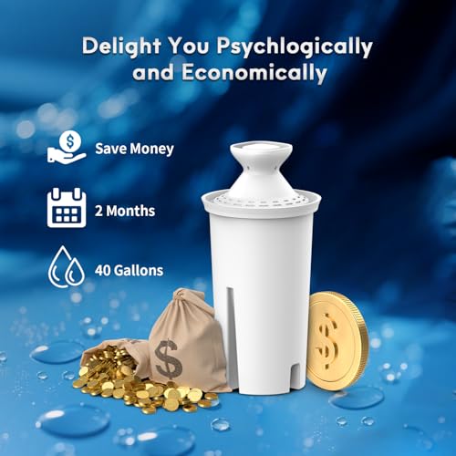 BELVITA Water Filter Replacement for Brita® Water Filter, Pitchers and Dispensers, Classic OB03, Mavea® 107007, and More, NSF Certified Pitcher Water Filter for the Reduction of Chlorine, 6 Count