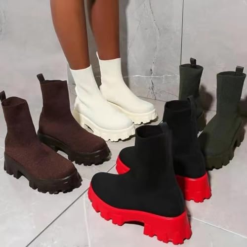 Womens Platform Sock Ankle Boots,Women's Platform Lug Sole Ankle Boots Chunky Heel,Elastic Knit Slip On Booties Shoes2