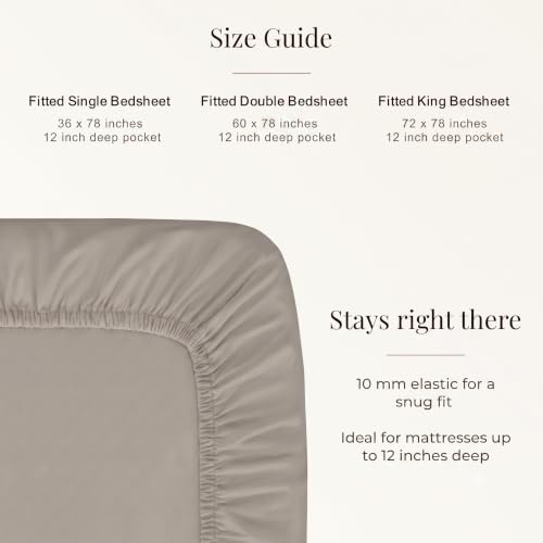 Image of Huesland 300 TC Premium 100% Pure Cotton Luxe Soft Touch Fitted Single Size Bedsheet Cotton with 2 Pillow Covers | Dessert Taupe | 36 x 78 Inches