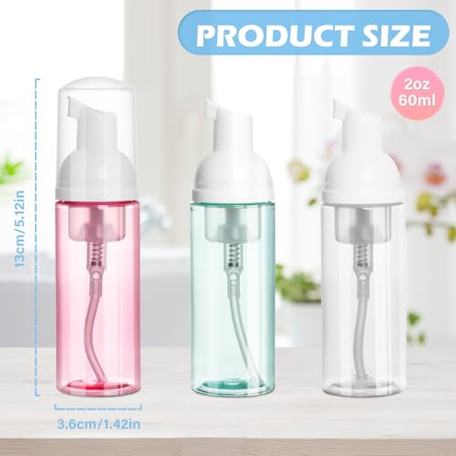 2oz Travel Foam Pump Bottle, 3PCS Empty Foaming Dispenser for Hand Soap, Shampoo, Lash Cleanser (60ml)4