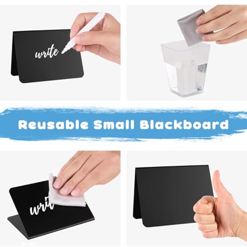 Image of Climberty 20 Pack Mini Chalkboard Signs for Table Display, Small Reusable Double-Sided A-Frame Blackboard Cards for Food Labels, Weddings & Parties, with 12 Markers, 1 Spray Bottle & 1 Wiping Cloth