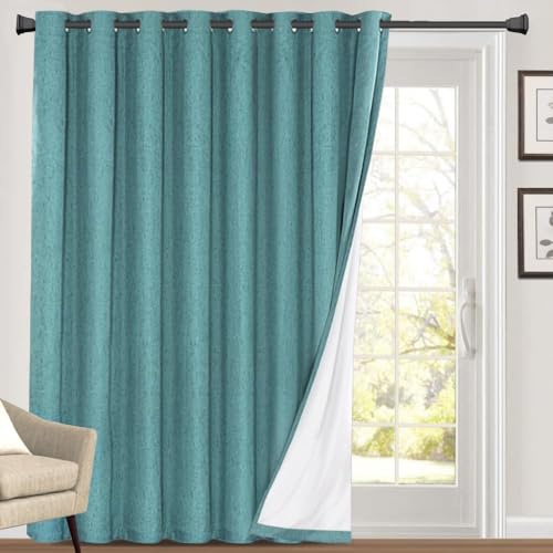 Image of PrinceDeco 100% Blackout Curtains Linen Curtain for Sliding Glass Door Extra Wide Patio Door Curtains for Sliding Glass Door Room Divider for Bedroom /Living Room,W100 X L108, Teal Blue