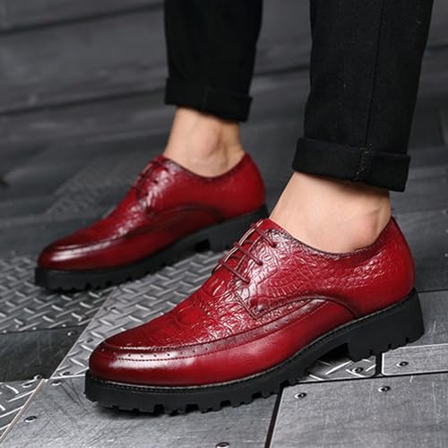 Men's Leather Lace-up Platform Casual Dressy Oxfords,Fashion Round Toe Brogue Business Formal Shoes for Party Wedding Driving Walking Shoes4