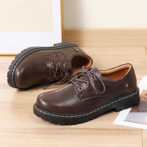 Image of Women Oxford Shoes Plain Toe Lace Up Non-Slip Platform Dress Shoes