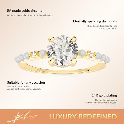 PCY 14K Gold Plated Rings,Pearl Edition Gold Rings for Women,Luxury Rings for Women,Pearl Edition Promise Eternity Gold Rings to Wear Daily.4