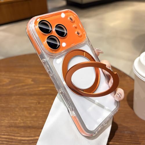 Étui magnétique avec support rotatif antichoc pour iPhone 16 orange transparent