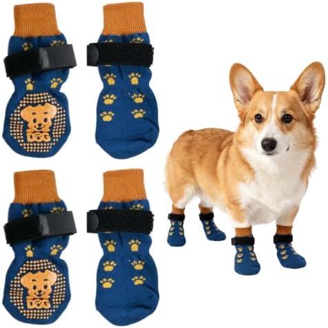 Nivofu 4 Piezas Calcetines Perro Antideslizantes Azul Zafiro Talla M (6.5x16cm, 10-15kg) Patucos Perro de Algodón Tejido Protector Patas Perro Cuatro Estaciones Zapatos para Perros y Heridas