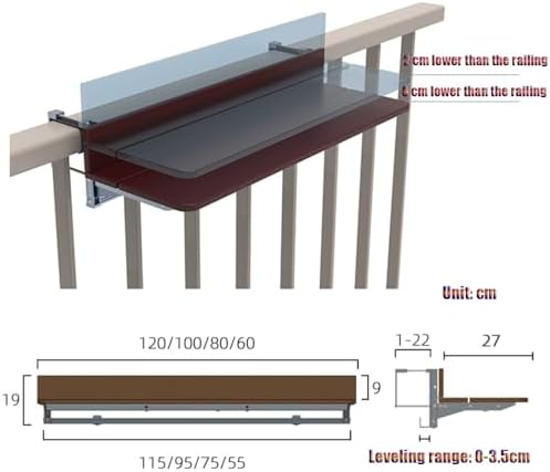 Adjustable Foldable Balcony Table - Outdoor Folding Side Table for Railings, Compact Hanging Desk (60x27cm/24x11in) - Perfect for Small Spaces & Patios