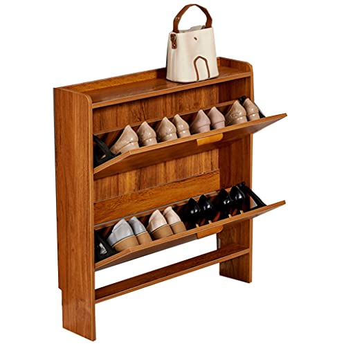 Scarpiera Da Fattoria Con 2 Cassetti Ribaltabili - Noce - 16 Paia Di Scarpe - Sottile 23,9 Cm - Antiribaltamento