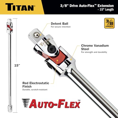 Image of Titan 85499 23-Piece Auto-Flex Universal Joint, Socket, and Extension Set, Engineered to Spring Back to Center