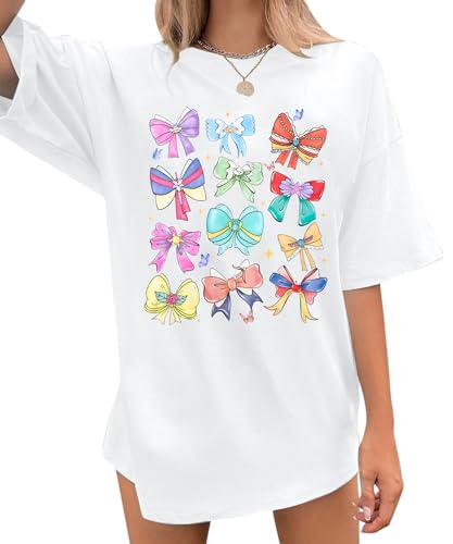 MNLYBABY Magical Princess Bow Shirt Women Oversized Magic Kingdom Princess Shirt Cute Ribbons and Bows Family Holiday Tee Top