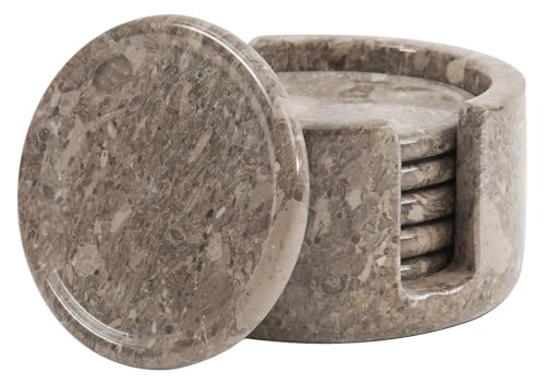 Image of Marble Coasters Set of 6 Oceanic 3.5 Inch Round Coaster for Drinks with Holder, Drink Coaster for Tabletop & Coffee Table Decor, Ideal Home Decor House Warming Gifts