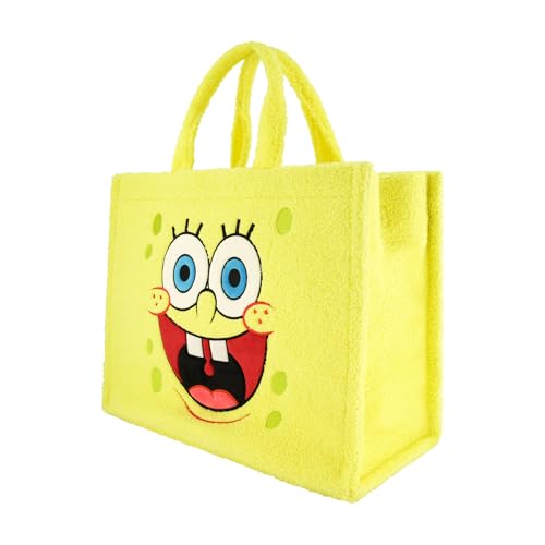 Concept One SpongeBob Squarepants Tote Bag, Faux Fur Travel Handbag with Adjustable Shoulder Strap and Trolley Sleeve, Yellow3