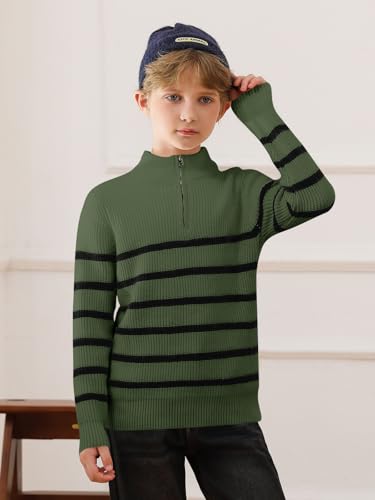 Haloumoning Boys Striped Quarter Zip Sweater Kids Fashion Long Sleeve Knit Pullover Sweaters Tops 5-14 Years3