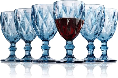 Reviews de Copas de cristal - solo los mejores. 47 Copas de cristal, 6pcs copas de vino, Vasos de cristal para vino vintage, Copas Vino con Diseño Diamante 240ml,Copas de agua vidrio colores para Bodas,Fiestas,restaurantes (azul)
