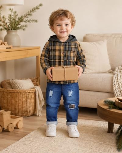 Image of Renotemy Toddler Baby Boy Clothes Hooded Sweatshirt Denim Outfits 12M-5T