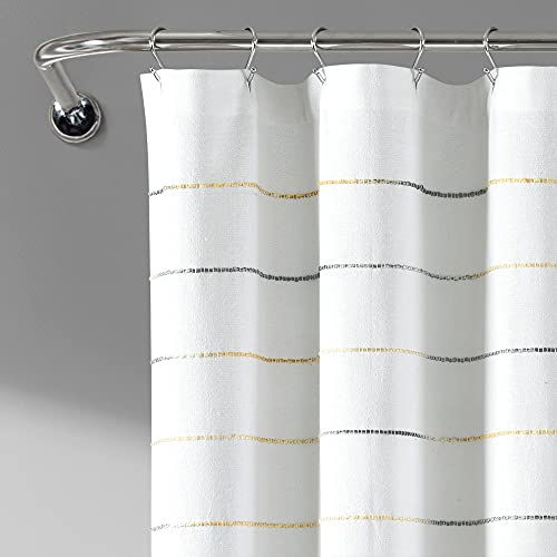 Image of Lush Decor Ombre Stripe Yarn Dyed Cotton Shower Curtain, 72 inch W x 72 inch L, Yellow & Gray - Fabric Shower Curtains - Striped Bathroom Curtain - Farmhouse & Coastal Decor