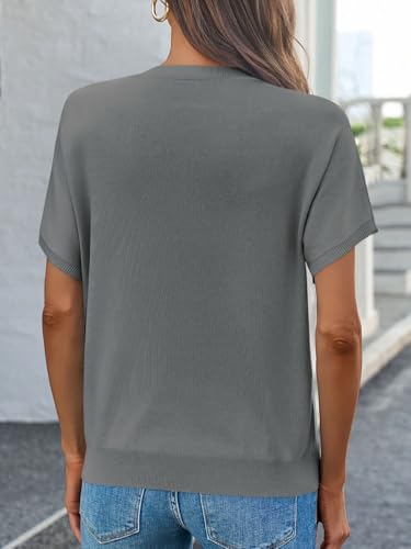 Image of Saodimallsu Women's Short Sleeve Crew Neck Knit Pullover Sweater | Casual Basic, Crew Neck, Loose Knit Pullover, Summer Lightweight