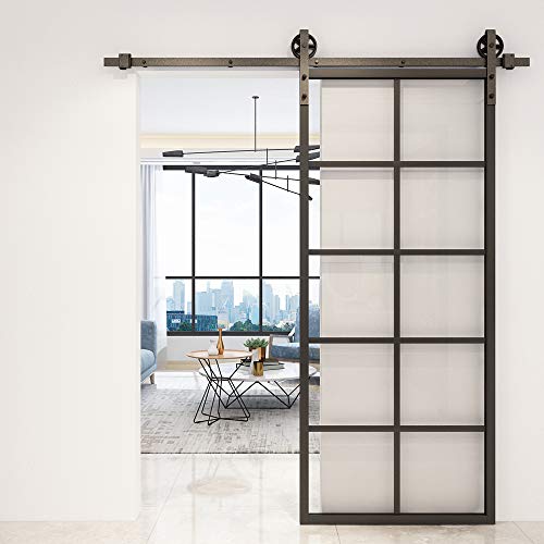 JUBEST DIY Glass Sliding Barn Door, 36in x 84in Modern French Door, Sturdy Clear Tempered Glass Aluminum Frame Sliding Closet Kitchen Door, Pocket Interior Door, Pre-Drilled Holes Easy Assembly JUBEST DIY Glass Sliding Barn Door, 36in x 84in Modern French Door, Sturdy Clear Tempered Glass Aluminum Frame Sliding Closet Kitchen Door, Pocket Interior Door, Pre-Drilled Holes Easy Assembly