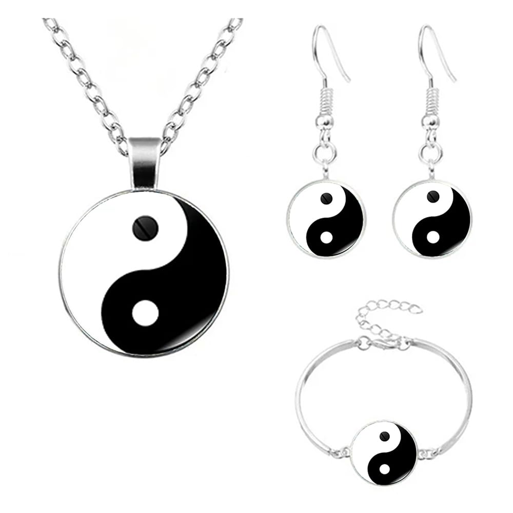 BaBakiak4 PCS Yin Yang Charm Jewelry, Tai Ji Charm Necklace Earrings Bangle