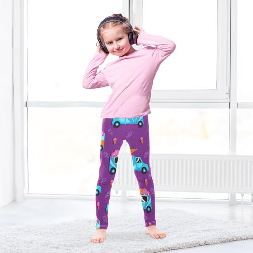 Ice Cream Truck Girls Leggings,Workout Leggings for Girls Toddler Athletic Legging Size for 3-10T4