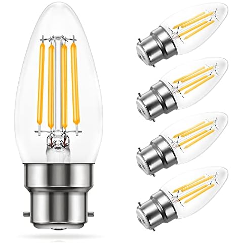4W LED B22 LED Filament Bayonet Bulbs, LOHAS LED Candle Light Bulb, 40W Equivalent, Warm White 2700K, 400LM, Non Dimmable Filament Bulb, 4 Pack Cover