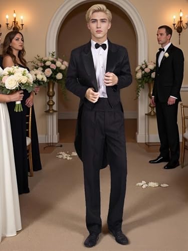 Mens Tuxedo Suits 2 Piece Slim Fit Tailcoat Suit for Wedding Prom Concert Double Breasted Swallow Tail Jacket Pants4