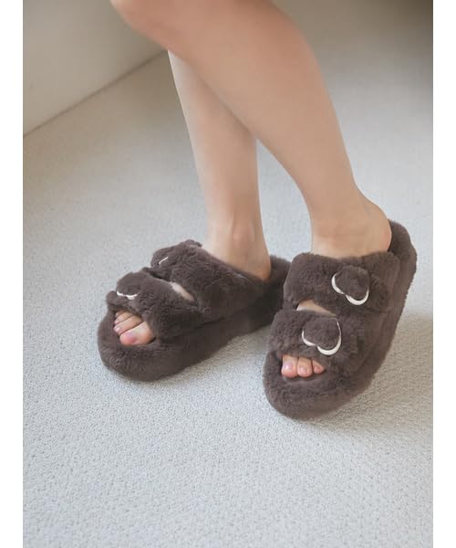 Women's Valentine Heart Buckle Eco Fur Room Shoes3