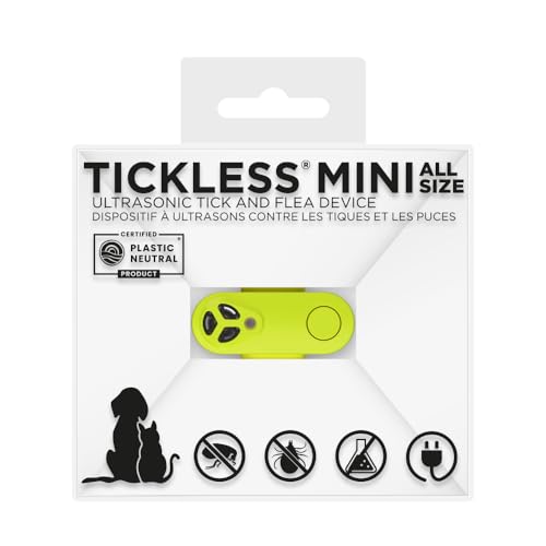 Tickless Mini Ultrasonic Tick and Flea Device Neon Yellow | Fragrance-Free Rechargeable Protection for Cats and Dogs | Nightlight Function | On Collar and Harness | Safety in Nature and Cities