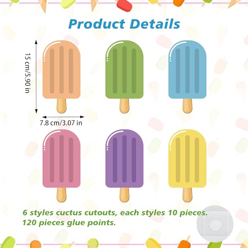Lucleag 60 peças de recortes de sorvete para decoração de sala de aula, recortes de picolé de papel