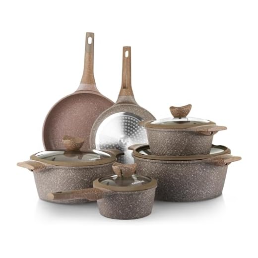 KASANOVA set pentole antiaderenti per induzione e ogni piano cottura - 10 pezzi Terra marrone