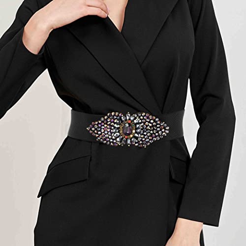 Rhinestone Stretch Belt Black Wide Dress Belt Women Elastic Belts Waist Jewelry Accessories for Girls2