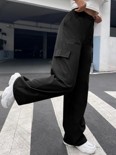Image of GRECIILOOKS Cargo Pants For Woman | Trousers For Womans |High Waist Trouser for Women - Flared Parachute Pants with Side Pockets |Womens Cargo Pant | Elegant for College & Events (Available in Plus Size)