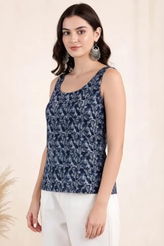 Image of Pinkmint Women Cotton Blend Printed Short Kurti Top (Pack of 2) | Stylish Casual Wear | Sleeveless Top | Back Dori Design | Comfortable Kurta Tops