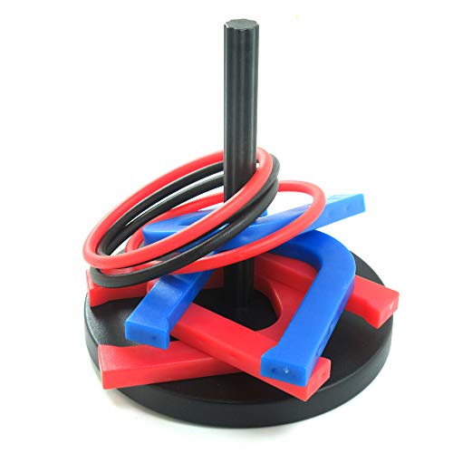 Leather&Arts 2 Pack Plastic Mini 2-in-1 Horseshoe and Ring Toss Set Include 8 Horseshoes 8 Rings and 2 Stakes for Indoor/Outdoor Game