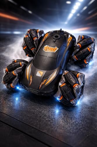 Image of Eli & Chi 360 RC Drift Stunt Car with Smoke Effect & LED Lights | Double-Sided Remote Control Car for Kids 5-15 Years | 30M Range | Rechargeable Battery | All Terrain Toy Car for Boys & Girls