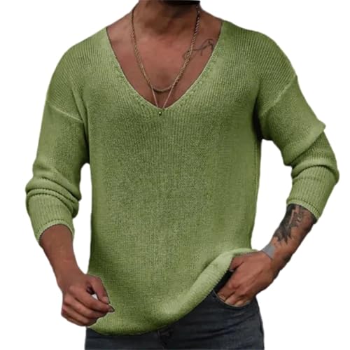 Men’s Spring Autumn V-Neck Knit Sweater Ribbed Bottoming Pullover Long Sleeve Slim Fit Lightweight Casual Top