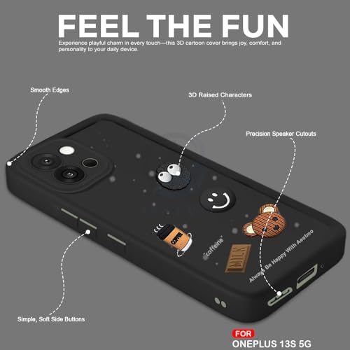 Image of AESTMO Back Case Cover | Cute Fun Cartoon 3D Ball | Coffee Silicone Case | Full Body Protection | Camera Protection Back Cover (Black, OnePlus 13S 5G)