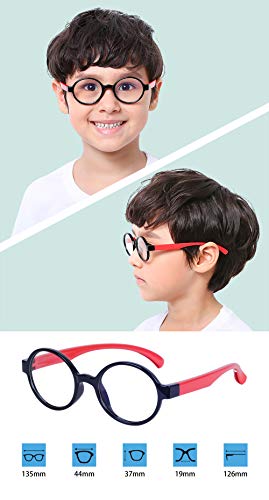 Image of Kids Glasses Clear Lens Blocking Blue Light Flexible Rubber Frame + Strap + Case