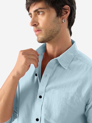 Image of Men's Linen Cotton Casual Shirt | Regular Fit Plain Shirt for Men | Long Sleeve Shirt for Casual & Formal Wear