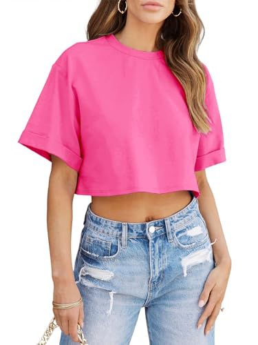 Image of Tankaneo Women Crop T-Shirts Half Sleeve Drop Shoulder Cropped Tops Y2K Casual Summer Basic Tees