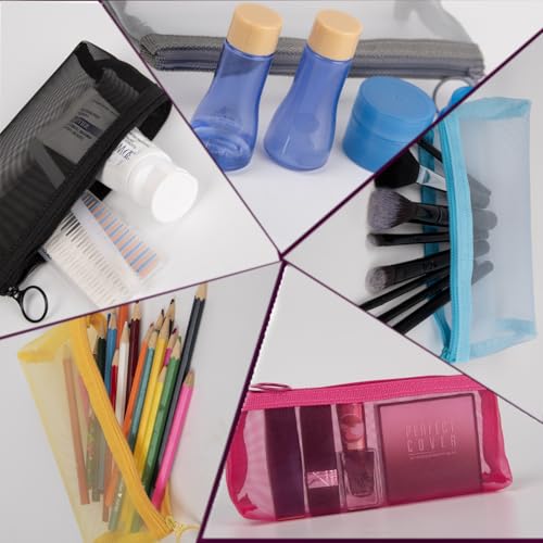 Image of Patu Zipper Mesh Bags, Pencil Case, 5 Pieces, Beauty Makeup Cosmetic Accessories Organizer, Travel Toiletry Kit Set Storage Pouch, Black