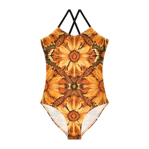 senya Girls Swimsuits Orange Petals One-Piece Swimwear Quick Dry Girls Bathing Suits for 3 Years Old