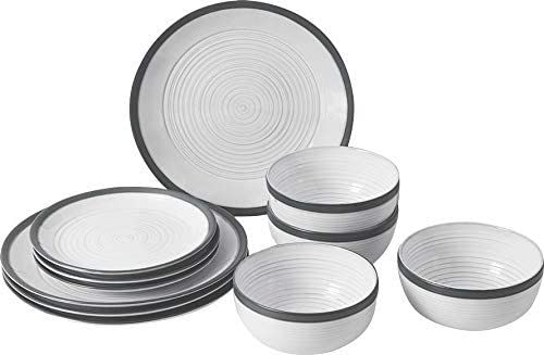 BRUNNER Campinggeschirr Set (Set 12 Stück) für 4 Personen - Midday Bellagio - aus Melamin Stone Touch von hoher Qualität, rutschfest und langlebig