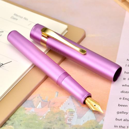 Image of Hongdian M2 Black Forest Mini Fountain Pen, Medium Soft Golden Nib & Sleek Shape Aluminium Short Pocket Travel Pen (Lilac Purple)