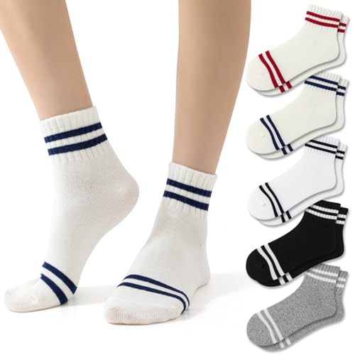 Image of Fszsaa Novelty Socks For Women - Striped Retro Mini Crew Sporty Calf Casual Cotton Ankle Socks
