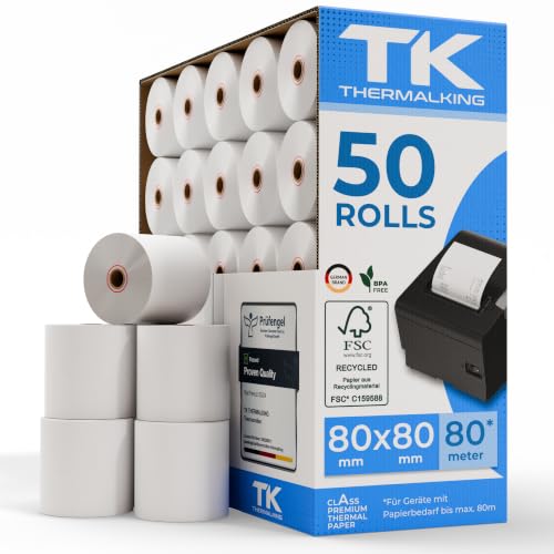 TK THERMALKING Thermorollen 80x80x12 mm Bonrollen BPA-frei 50 Stk f. Kasse
