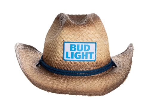 Calhoun Bud Light Logo Straw Beach Cowboy Hat with Curved Brim Tan