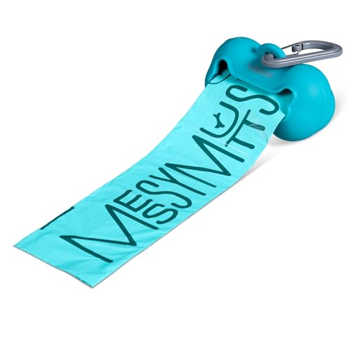 Image of Messy Mutts Silicone Dog Waste Bag Holder | Dog Poop Bag Dispenser with Carabiner and Bags | Unscented Roll Included - 15 bags | Leash Essential | (Blue)